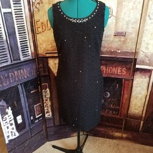 Pearl & sequin adorned sleeveless LBD